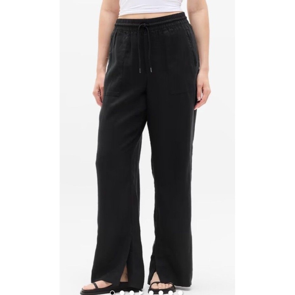 Athleta Retreat Linen High Rise Wide Leg Pants Size Small Washed Black EUC